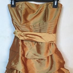 Orangy Gold Layered Puffy  Mini Dress Size S